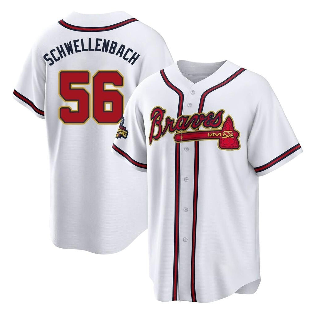 A.Braves #56 Spencer Schwellenbach Player White Gold Home Game Ldoa Stitched Jerseys