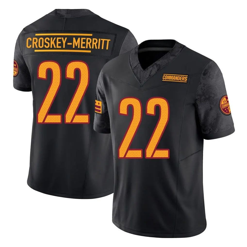 W.Commanders #22 Jacory Croskey-Merritt Player Black Limited Vapor F.U.S.E. Home Game Ldoa Stitched Jerseys