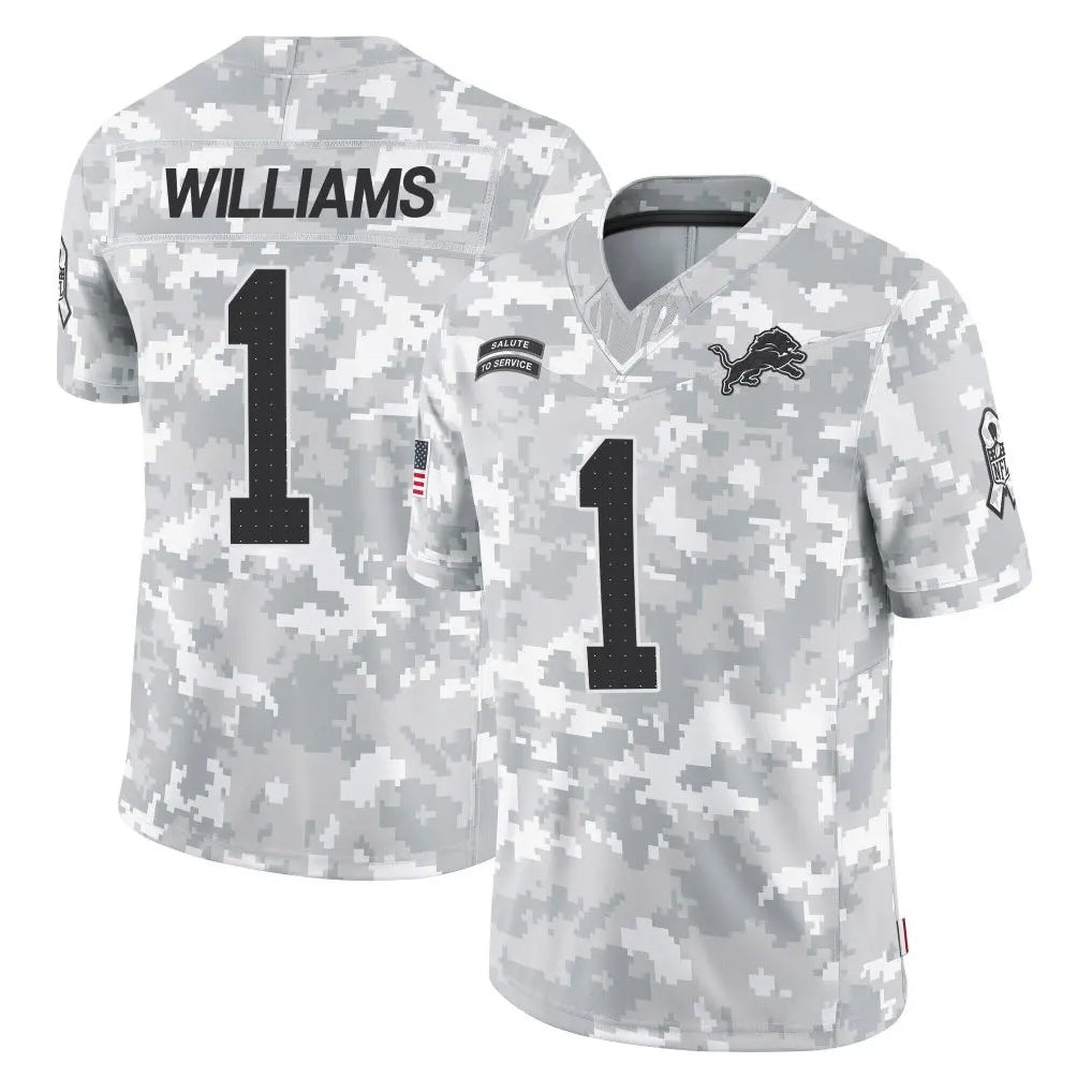 D.Lions #1 Jameson Williams Player Arctic Camo Salute To Service Limited Ldoa Stitched Jerseys
