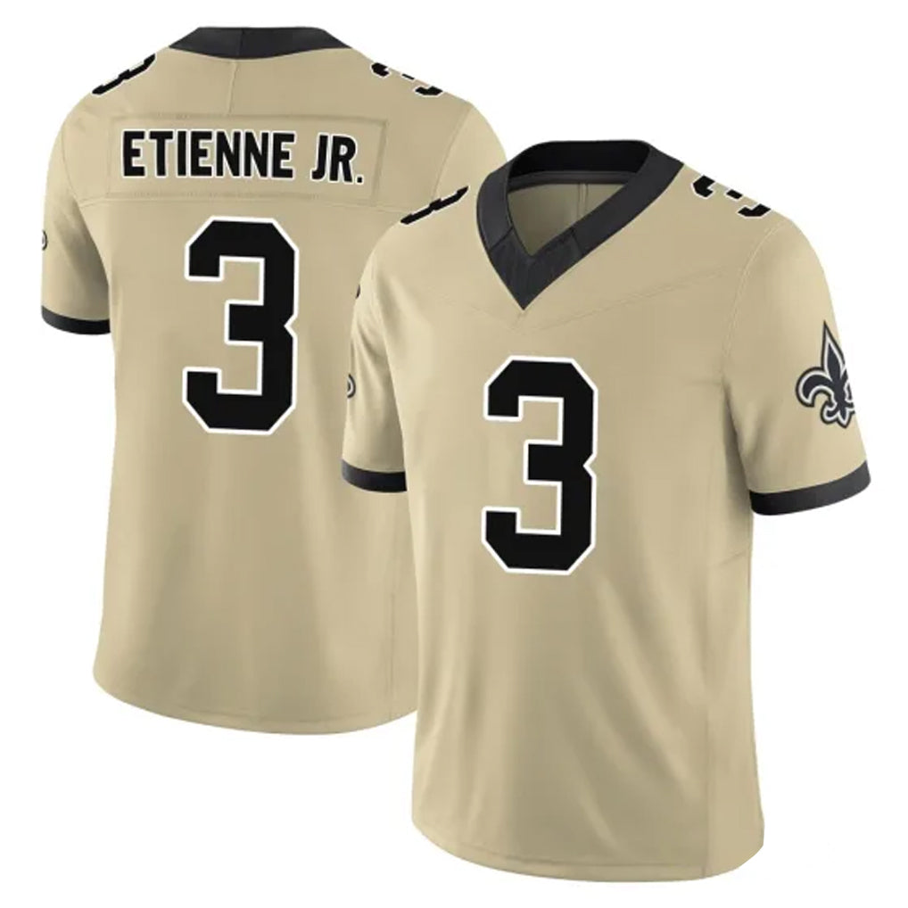 NO.Saints #3 Travis Etienne Jr. Player Gold Limited Vapor F.U.S.E. Home Game Ldoa Stitched Jerseys