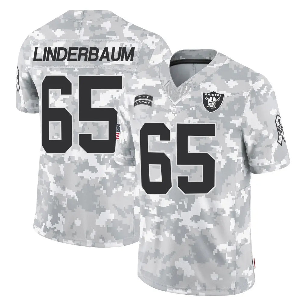 LV.Raiders #65 Tyler Linderbaum Player Arctic Camo Salute To Service Limited Game Ldoa Stitched Jerseys