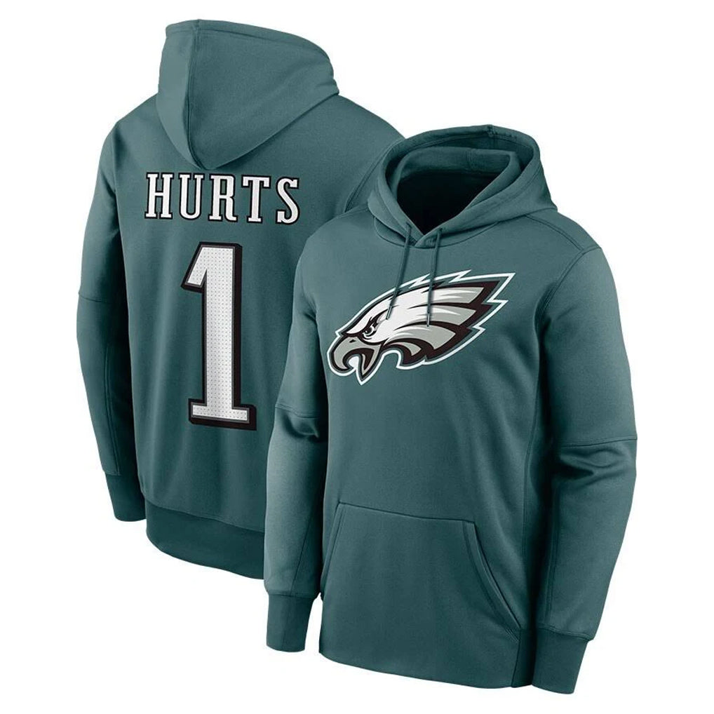 P.Eagles #1 Jalen Hurts Player Midnight Green Performance Pullover Hoodies Home Game Ldoa Stitched Jerseys