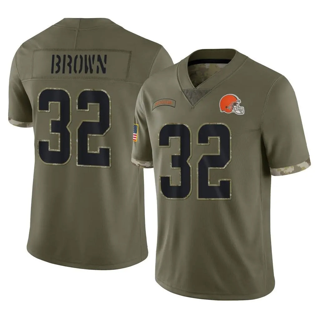 C.Browns #32 Jim Brown Player Olive Salute to Service Limited Game Ldoa Stitched Jerseys