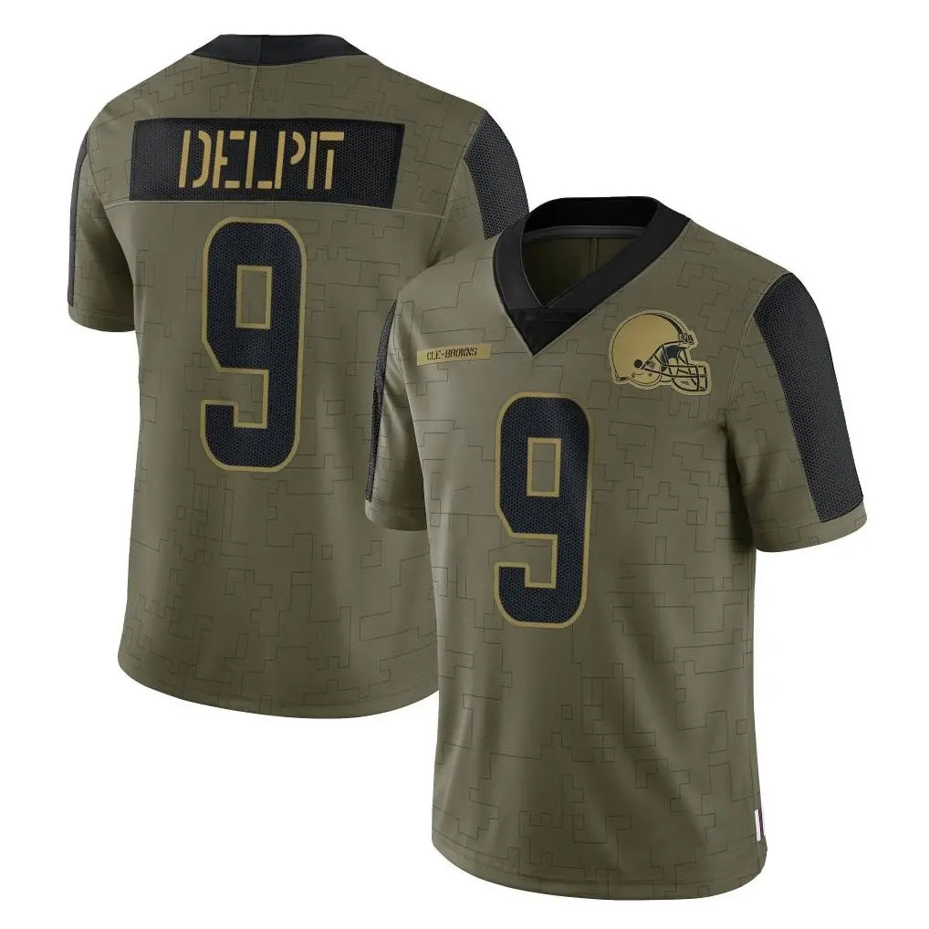 C.Browns #9 Grant Delpit Player Olive Salute to Service Limited Home Game Ldoa Stitched Jerseys