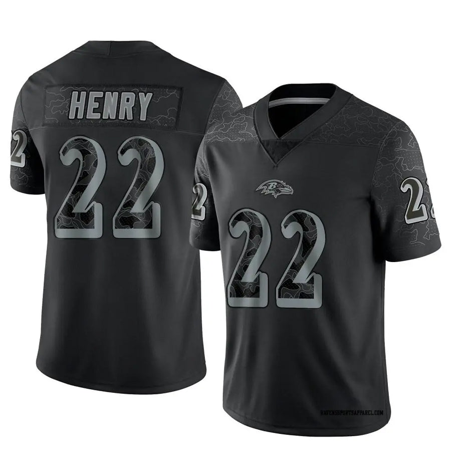 B.Ravens #22 Derrick Henry Player Black REFLECTIVE Limited Ldoa Stitched Jerseys