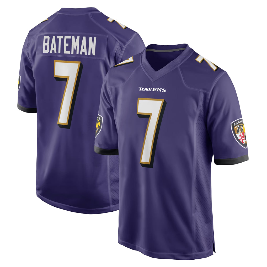 B.Ravens #7 Rashod Bateman Player Purple Home Game Ldoa Stitched Jerseys