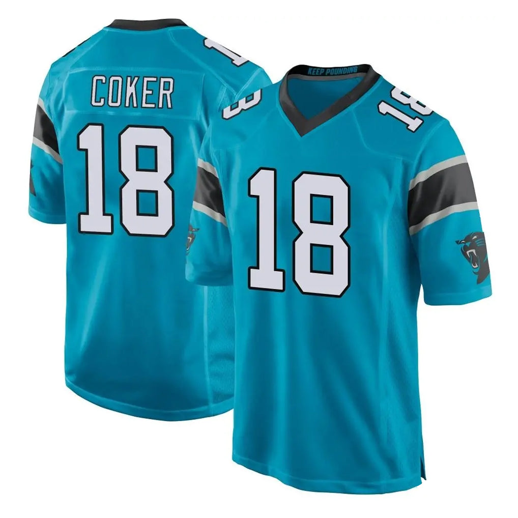 C.Panthers #18 Jalen Coker Player Blue Game Ldoa Stitched Jerseys