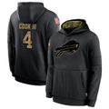 B.Bills #4 James Cook III Player Black Salute to Service Hoodies Hame Ldoa Stitched Jerseys