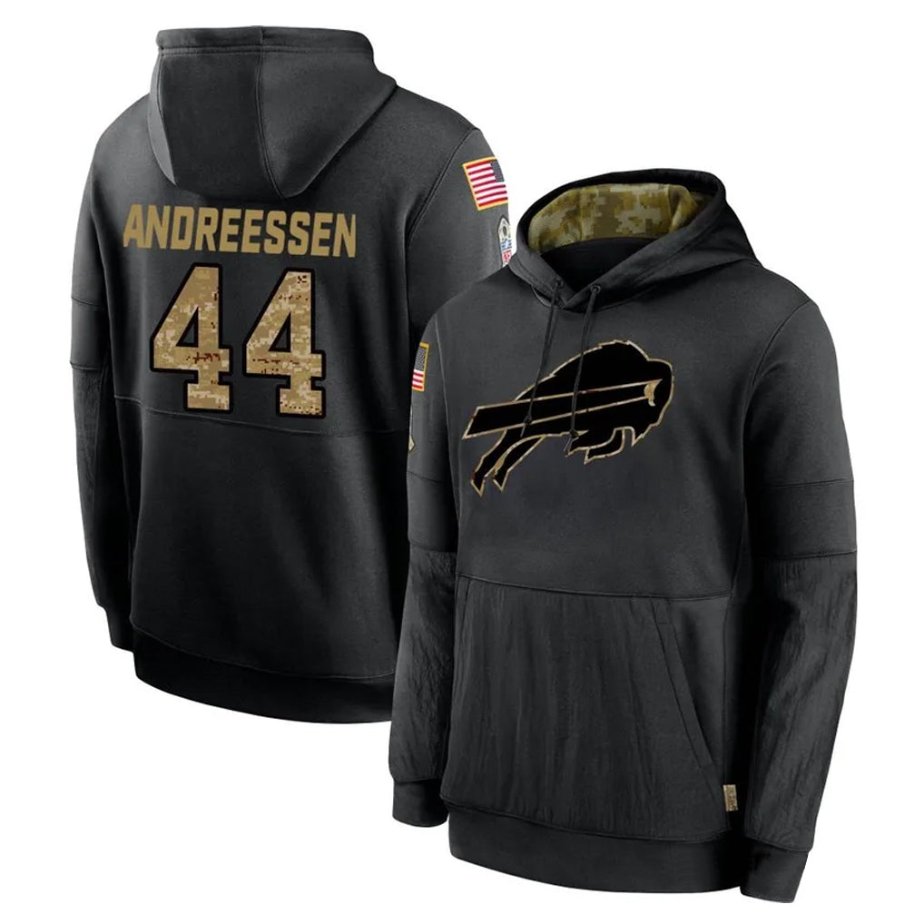 B.Bills #44 Joe Andreessen Player Black Salute to Service Hoodies Hame Ldoa Stitched Jerseys