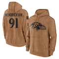 B.Ravens #91 Trey Hendrickson Player Brown Salute to Service Pullover Hoodie Ldoa Stitched Jerseys