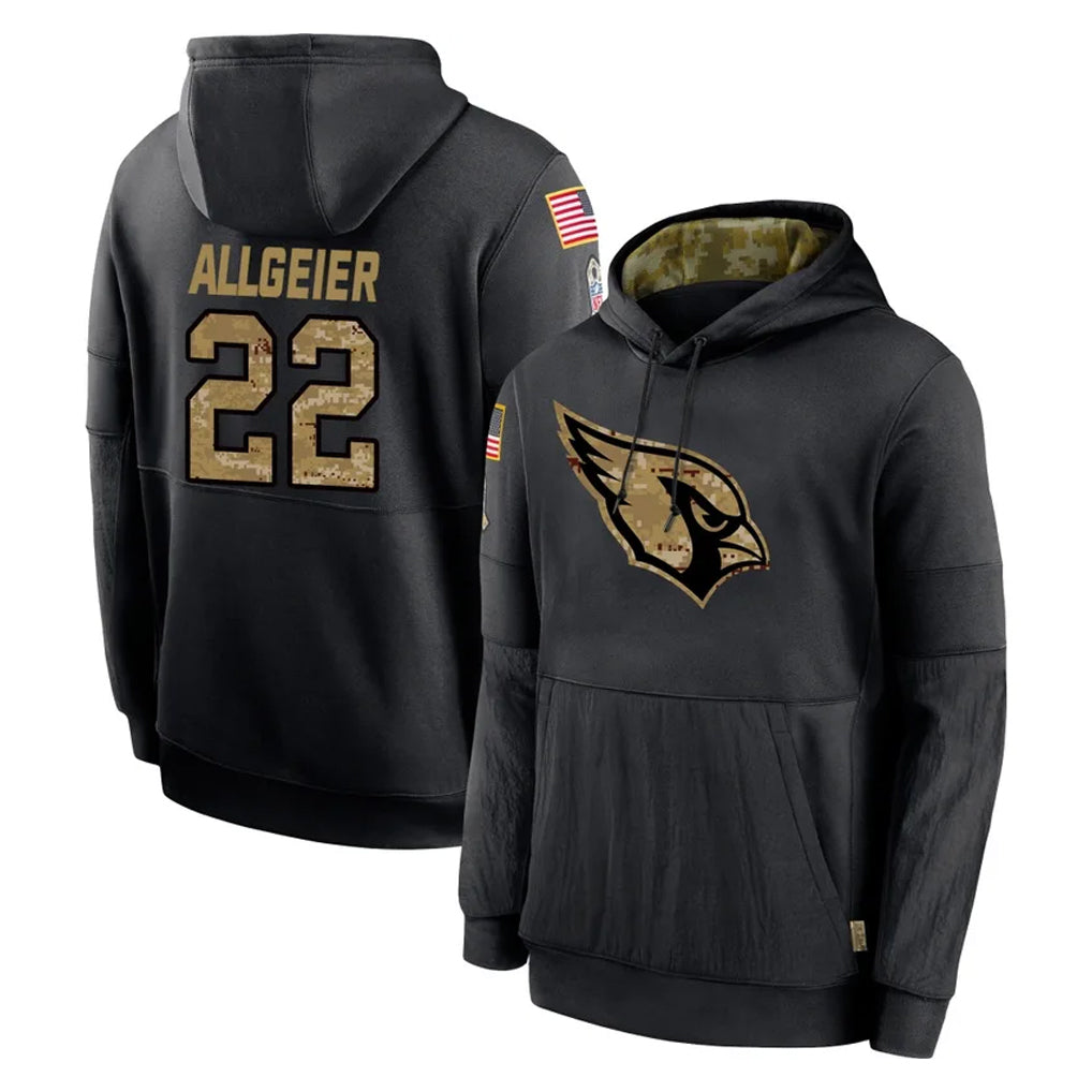 A.Cardinals #22 Tyler Allgeier Player Black Salute to Service Sideline Performance Pullover Hoodies Home Game Ldoa Stitched Jerseys