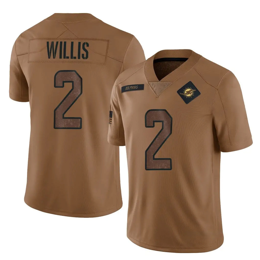 M.Dolphins #2 Malik Willis Player Brown Salute To Service Limited Ldoa Stitched Jerseys