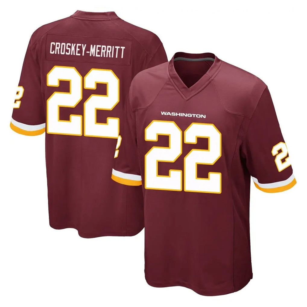 W.Commanders #22 Jacory Croskey-Merritt Player Burgundy Team Color Home Game Ldoa Stitched Jerseys