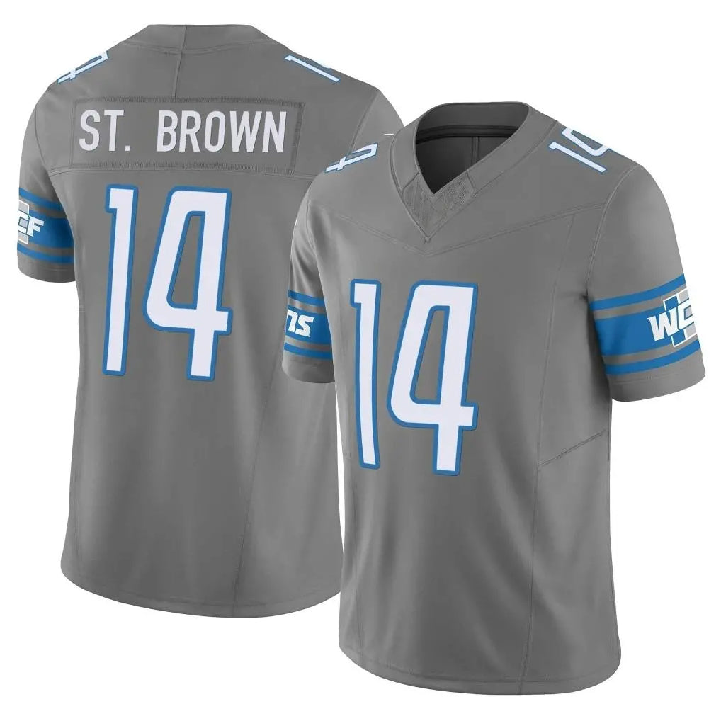 D.Lions #14 Amon-Ra St. Brown Player Gray Vapor F.U.S.E. Limited Home Game Ldoa Stitched Jerseys