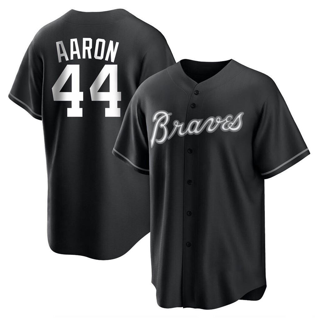 A.Braves #44 Hank Aaron Player Black Home Game Ldoa Stitched Jerseys
