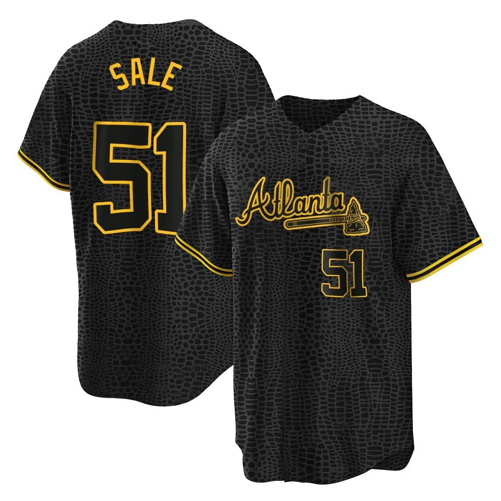 A.Braves #51 Chris Sale Player Black Snake Skin City Home Game Ldoa Stitched Jerseys