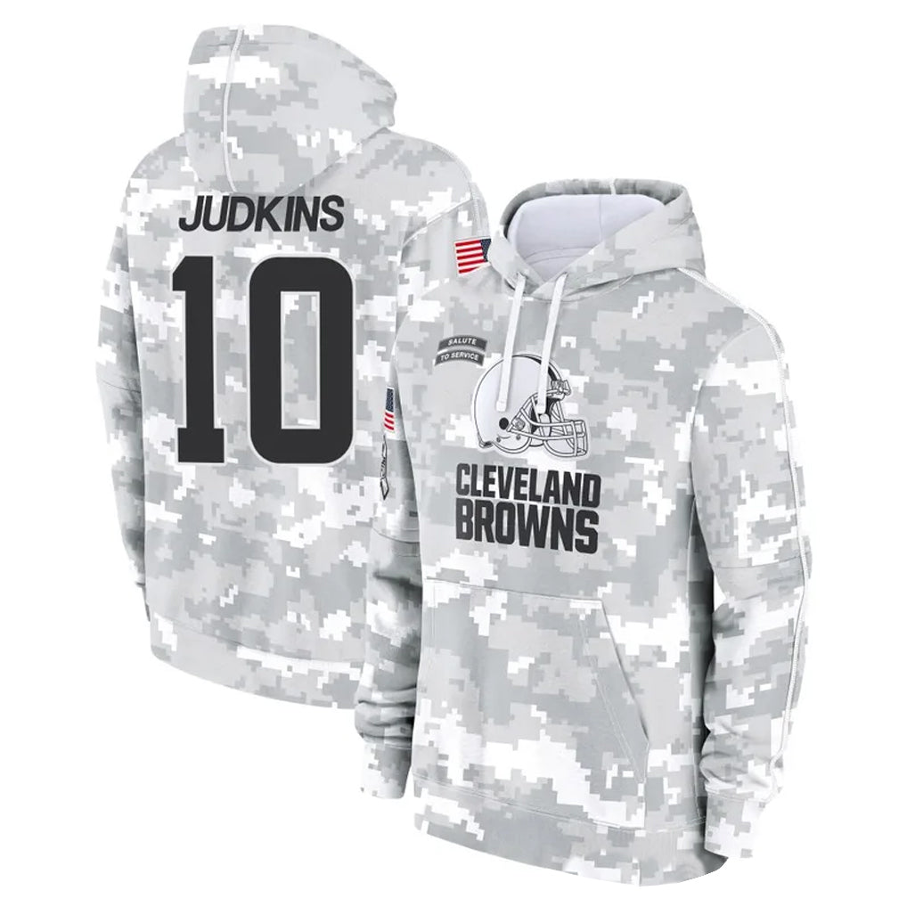 C.Browns #10 Quinshon Judkins Player Arctic Camo Salute to Service Hoodies Limited Game Ldoa Stitched Jerseys