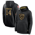 B.Ravens #14 Kyle Hamilton Player Black Salute to Service Pullover Hoodie Ldoa Stitched Jerseys