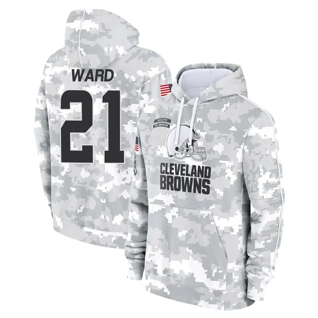C.Browns #21 Denzel Ward Player Arctic Camo Salute to Service Hoodies Limited Game Ldoa Stitched Jerseys