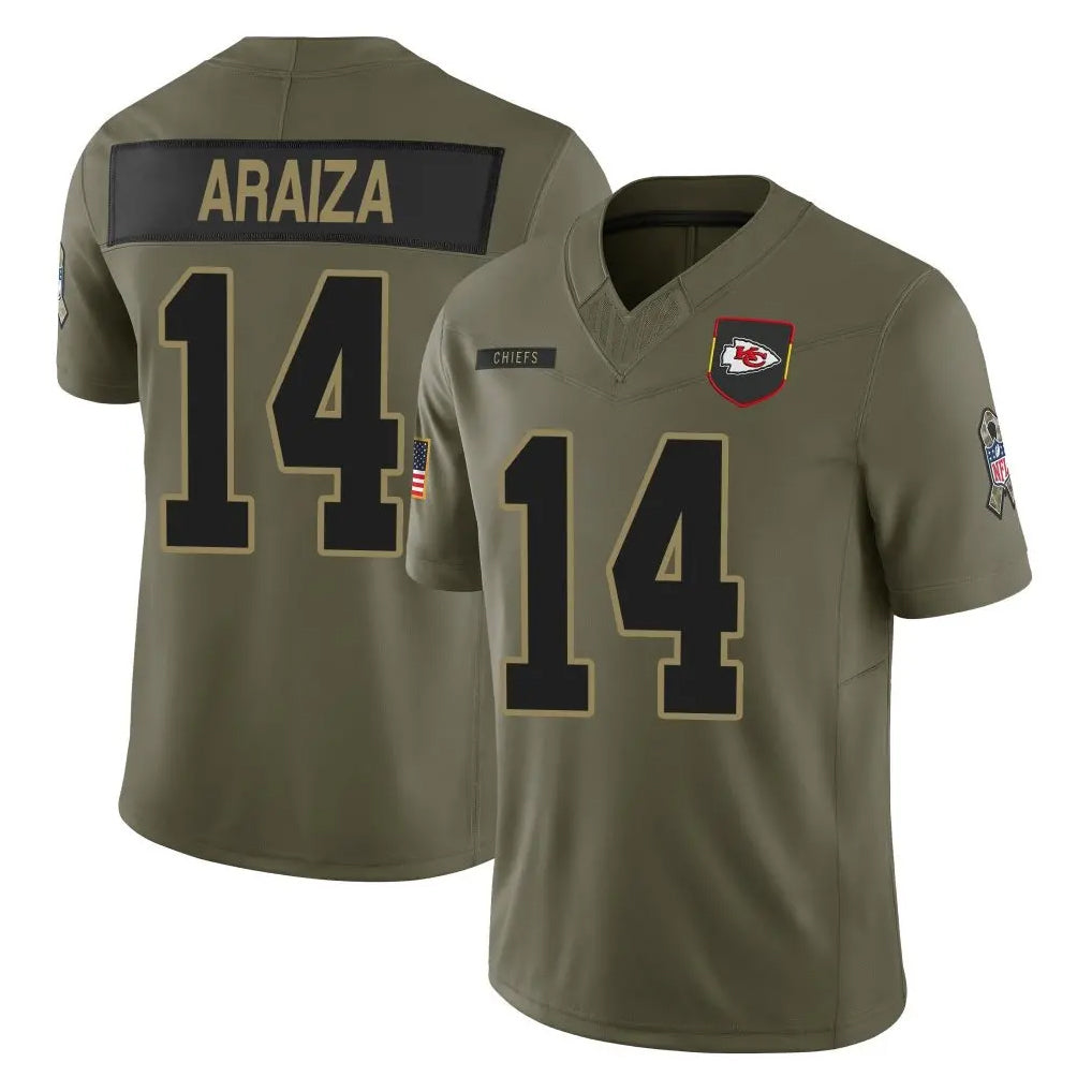 KC.Chiefs #14 Matt Araiza Player Olive 2025 Salute To Service Limited Game Ldoa Stitched Jerseys
