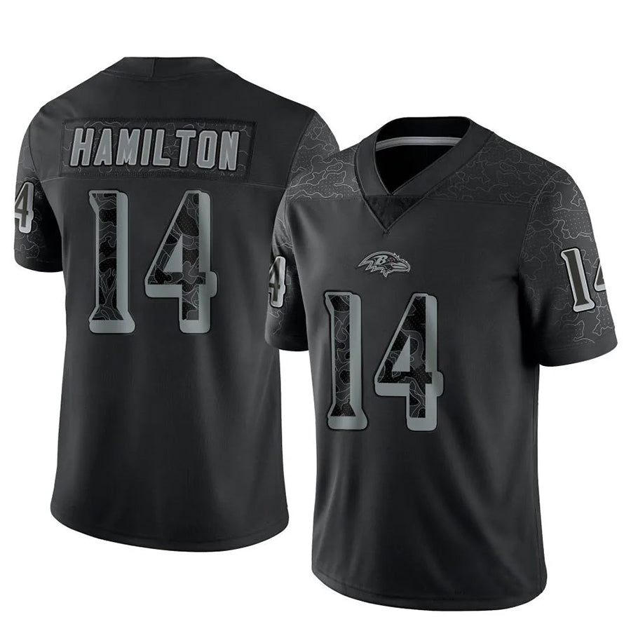 B.Ravens #14 Kyle Hamilton Player Black REFLECTIVE Limited Ldoa Stitched Jerseys