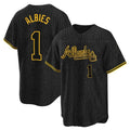 A.Braves #1 Ozzie Albies Player Black Snake Skin City Home Game Ldoa Stitched Jerseys