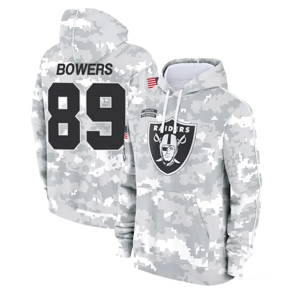 LV.Raiders #89 Brock Bowers Player Arctic Camo Salute to Service Hoodies Limited Game Ldoa Stitched Jerseys