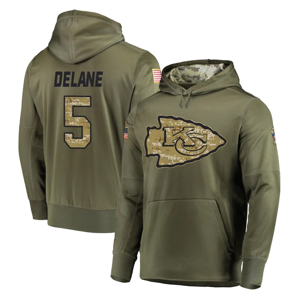 KC.Chiefs #5 Mansoor Delane Player Olive Salute to Service Pullover Hoodies Home Game Ldoa Stitched Jerseys
