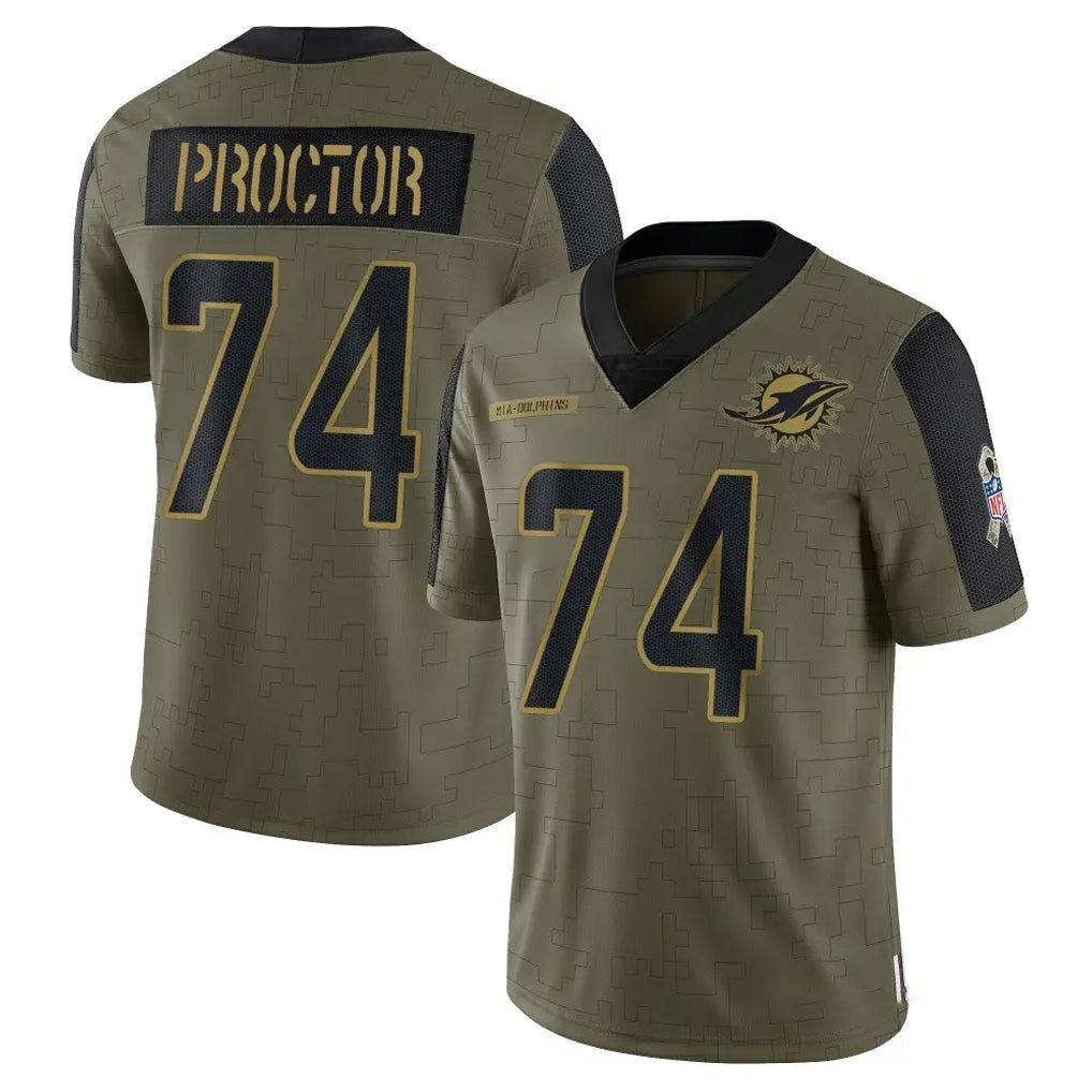 M.Dolphins #74 Kadyn Proctor Player Olive Salute To Service Limited Game Ldoa Stitched Jerseys