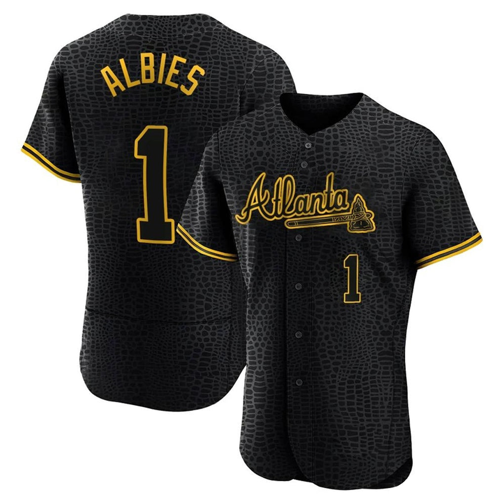 A.Braves #1 Ozzie Albies Player Black Snake Skin City Limited Elite Home Game Ldoa Stitched Jerseys