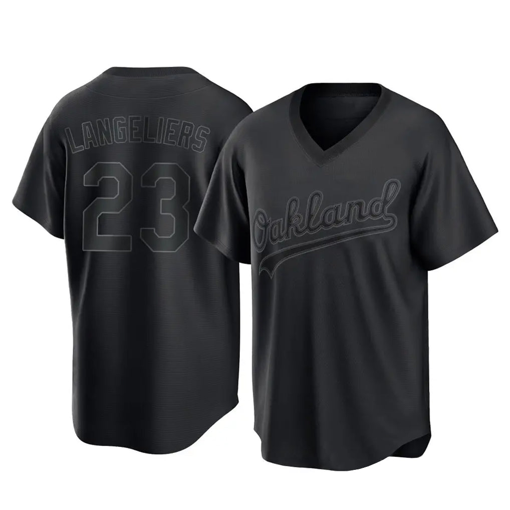 Athletics #23 Shea Langeliers Player Black Pitch Fashion T-shirt Home Game Ldoa Stitched Jerseys