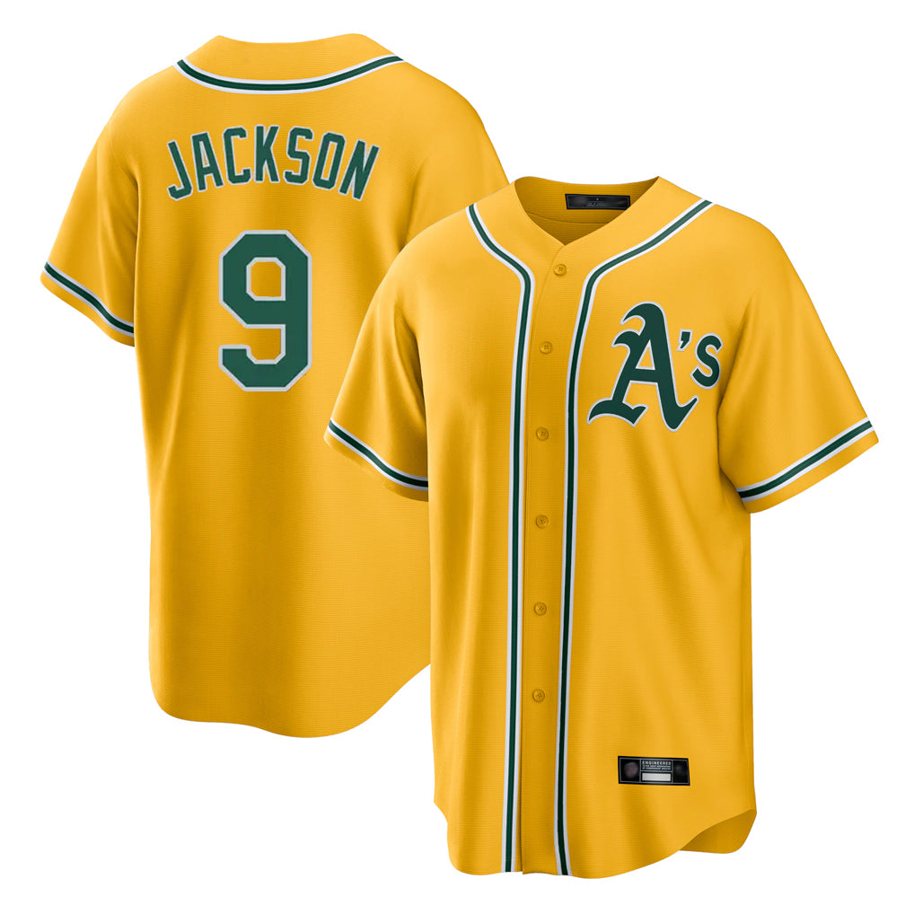 Athletics #9 Reggie Jackson Player Gold Alternate Home Game Ldoa Stitched Jerseys