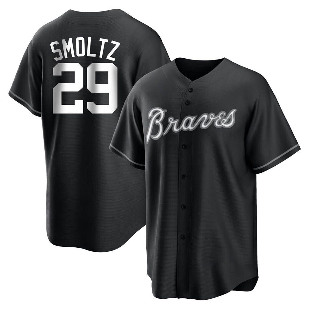 A.Braves #29 John Smoltz Player Black Home Game Ldoa Stitched Jerseys