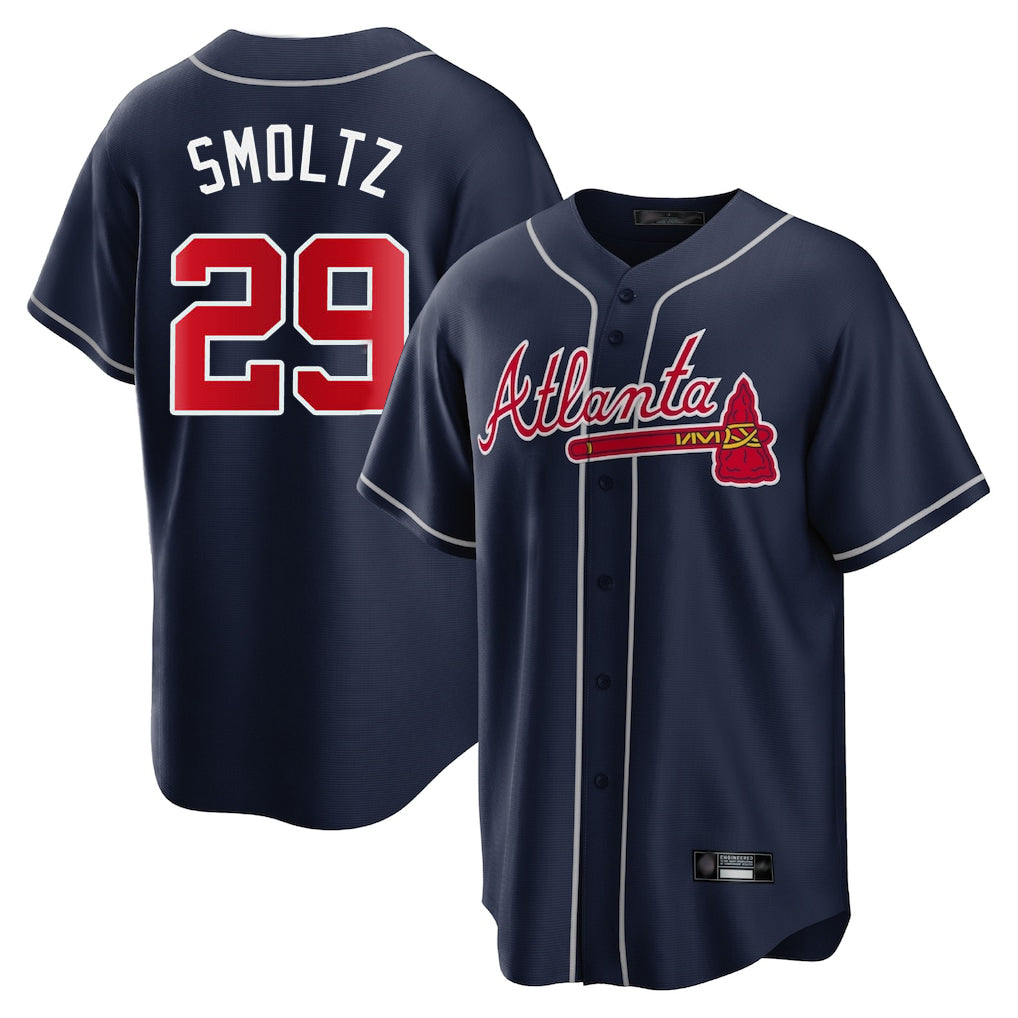 A.Braves #29 John Smoltz Player Navy Home Game Ldoa Stitched Jerseys
