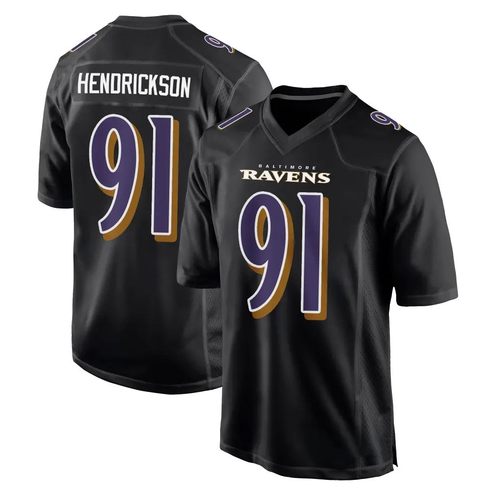 B.Ravens #91 Trey Hendrickson Player Black Carbon Fashion Home Ldoa Stitched Jerseys