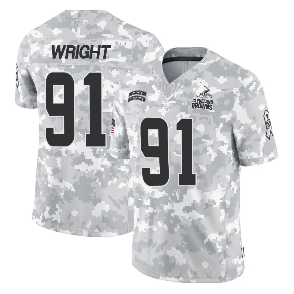 C.Browns #91 Alex Wright Player Arctic Camo Salute to Service Limited Home Game Ldoa Stitched Jerseys