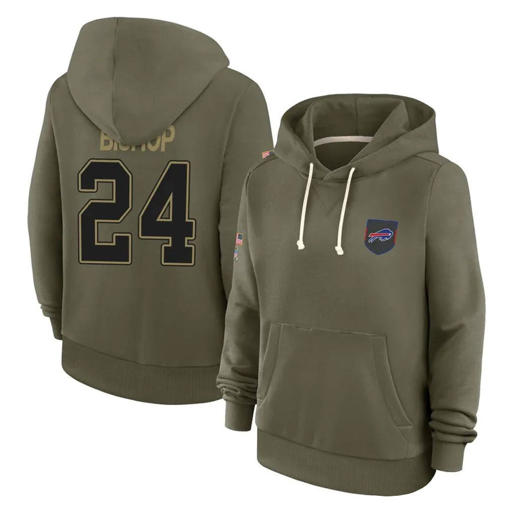 B.Bills #24 Cole Bishop Player Olive Salute to Service Hoodies Ldoa Stitched Jerseys