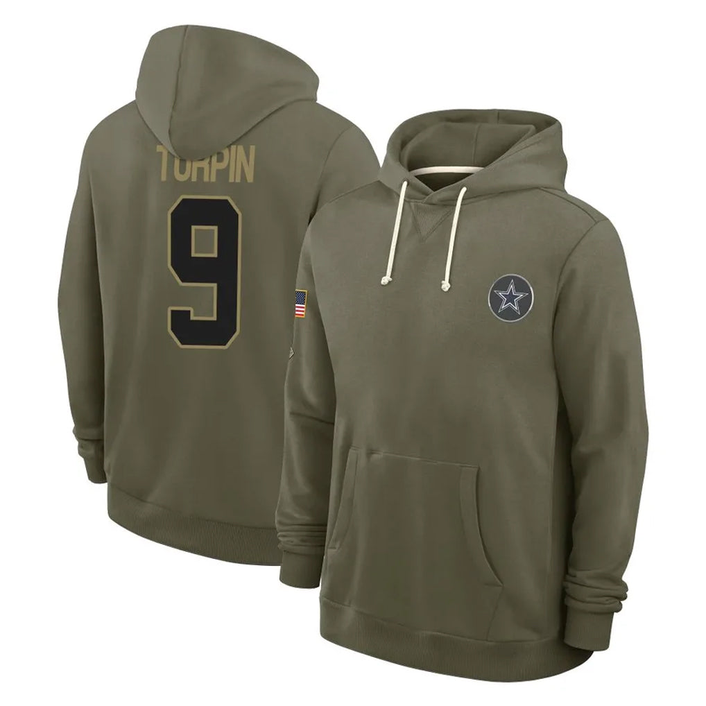 D.Cowboys #9 KaVontae Turpin Player Olive Salute to Service Pullover Hoodies Limited Ldoa Stitched Jerseys