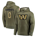W.Commanders #0 Mike Sainristil Player Olive Salute to Service Pullover Hoodie Limited Home Game Ldoa Stitched Jerseys