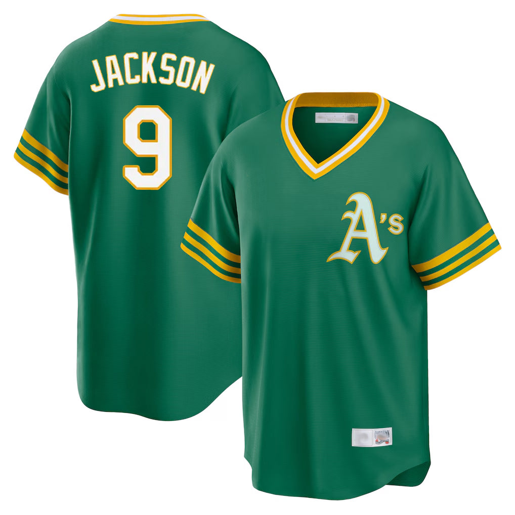 Athletics #9 Reggie Jackson Player Kelly Green Cooperstown Collection T-shirt Game Ldoa Stitched Jerseys