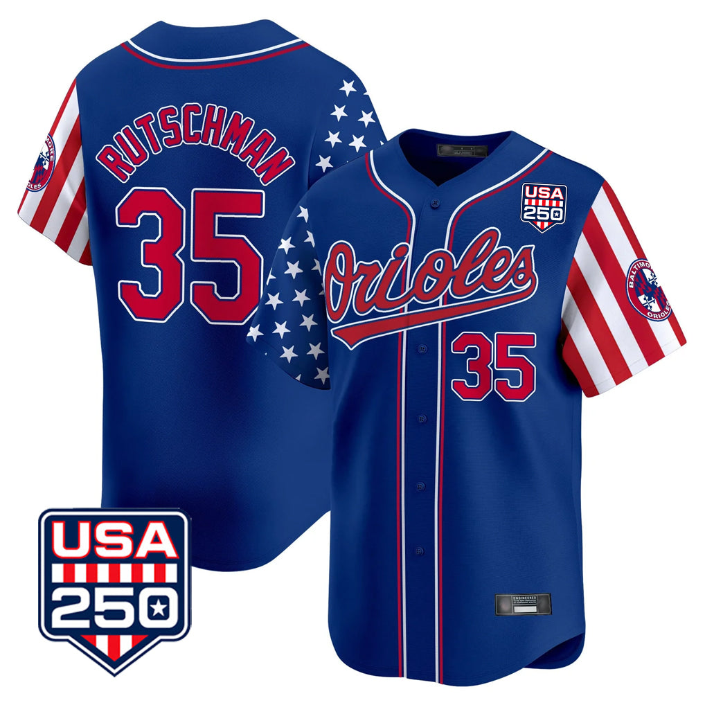 B.Orioles #35 Adley Rutschman Player Royal USA 250 Independence Day Vapor Premier Limited Home Game Ldoa Stitched Jerseys