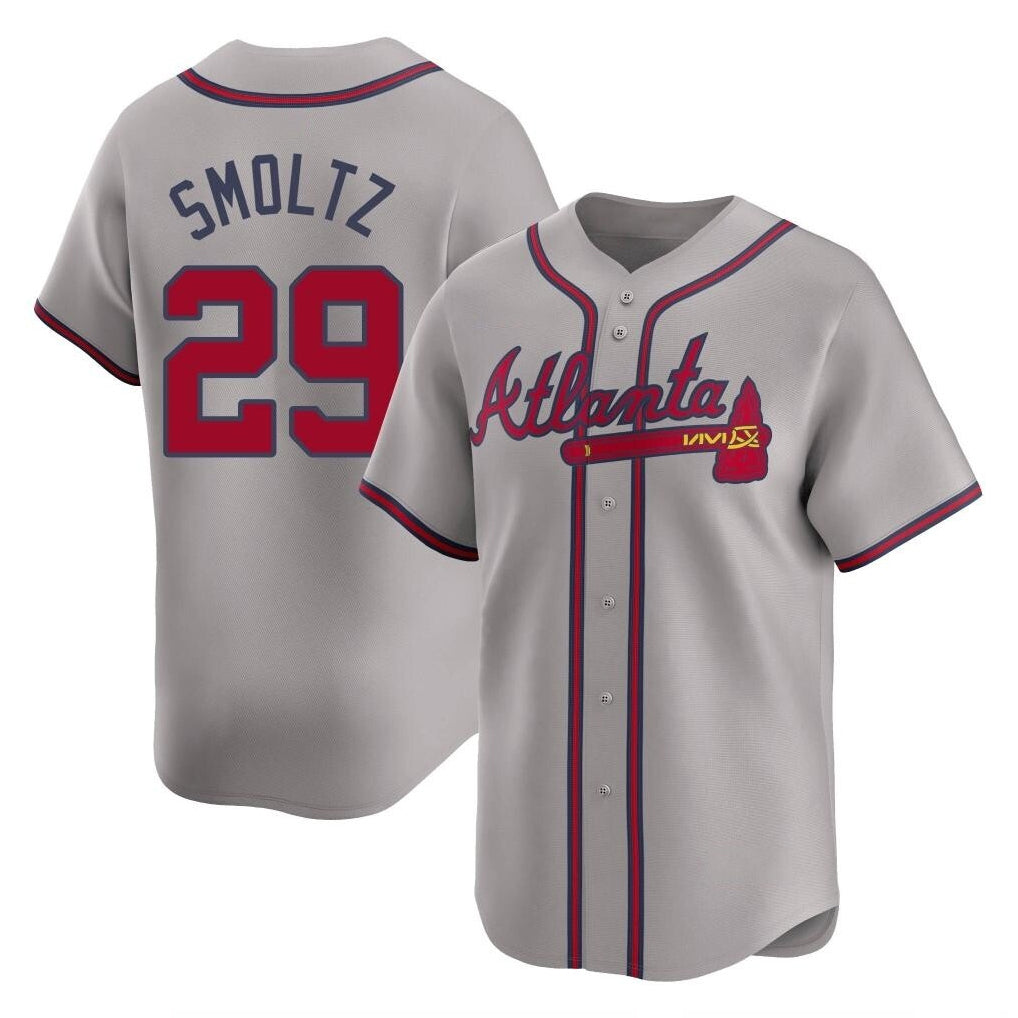 A.Braves #29 John Smoltz Player Gray Limited Home Game Ldoa Stitched Jerseys