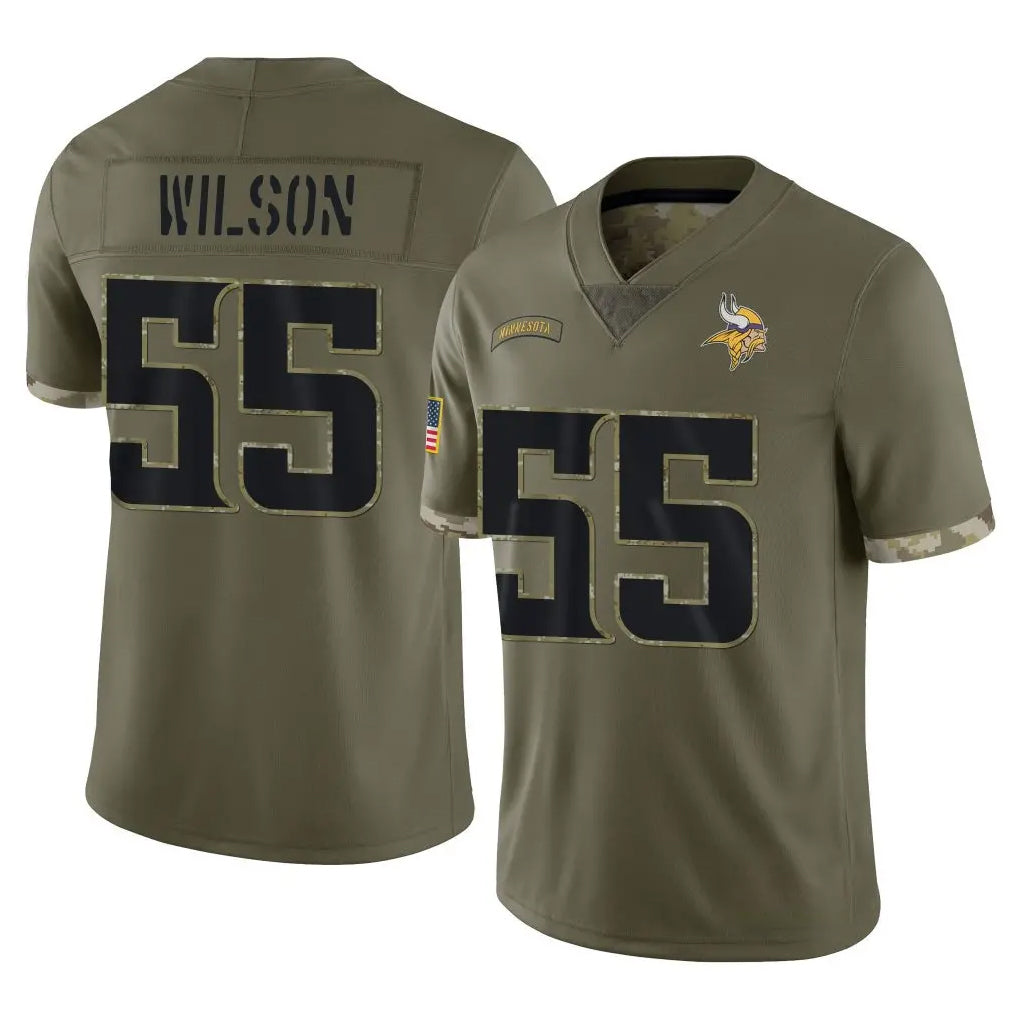 M.Vikings #55 Eric Wilson Player Olive Salute To Service Limited Ldoa Stitched Jerseys