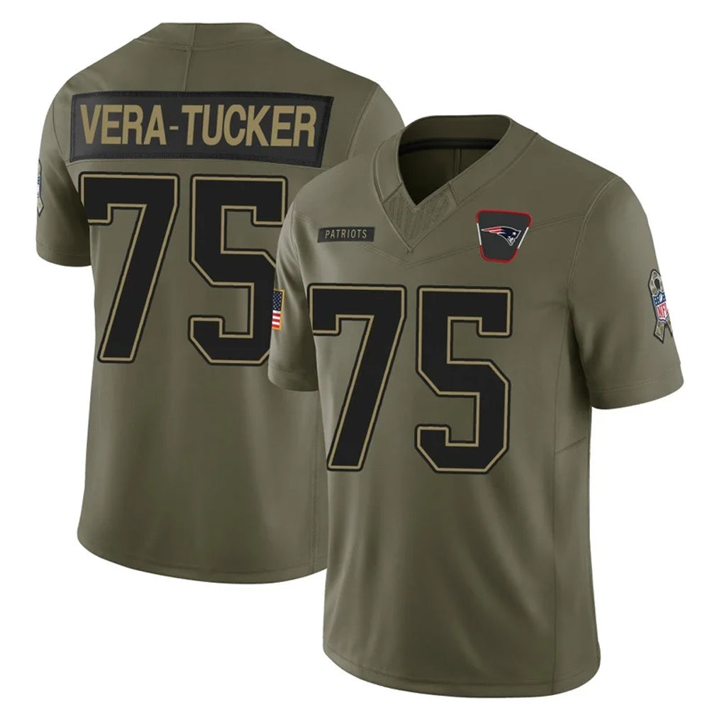 NE.Patriots #75 Alijah Vera-Tucker Player Olive 2025 Salute To Service Limited Ldoa Stitched Jerseys