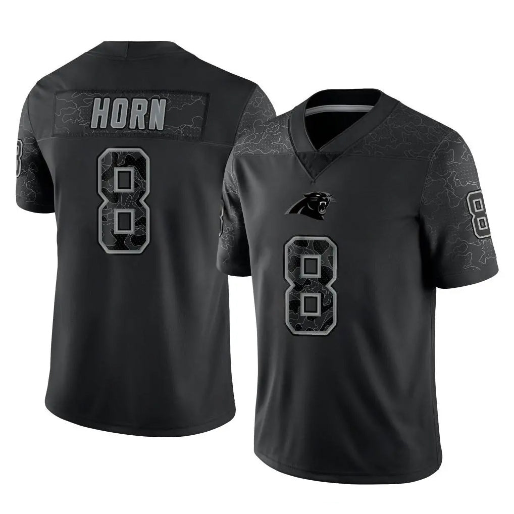 C.Panthers #8 Jaycee Horn Player Black Limited Reflective Game Ldoa Stitched Jerseys