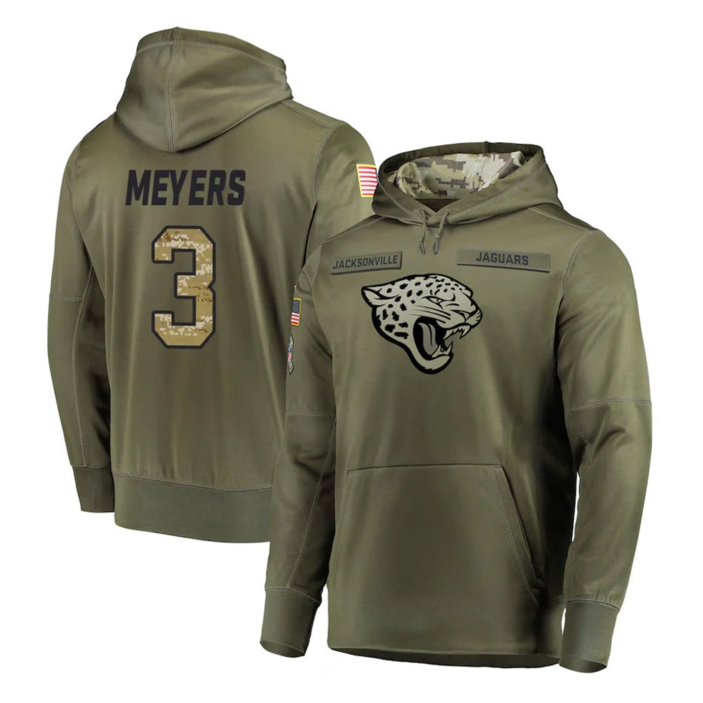 J.Jaguars #3 Jakobi Meyers Player Olive Salute to Service Pullover Hoodies Home Game Ldoa Stitched Jerseys