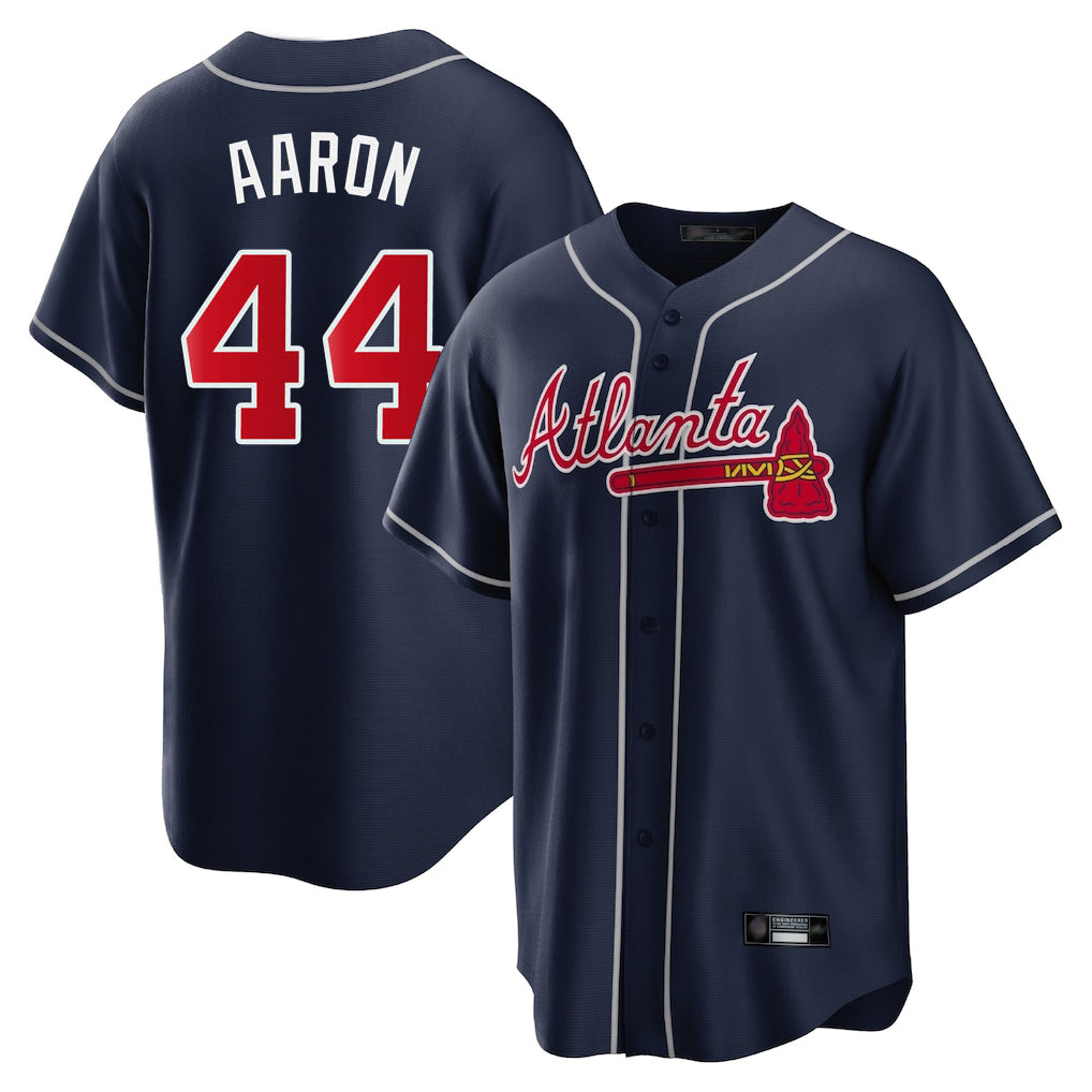 A.Braves #44 Hank Aaron Player Navy Home Game Ldoa Stitched Jerseys