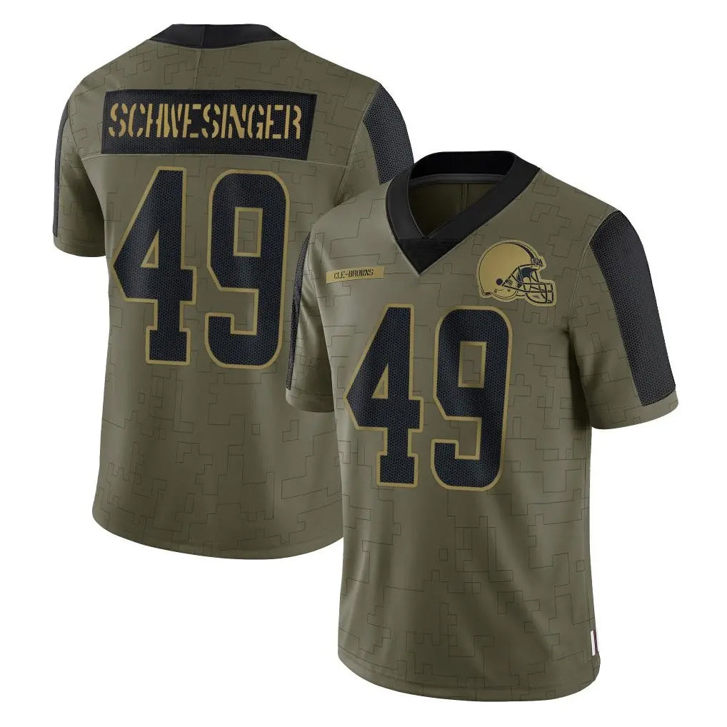 C.Browns #49 Carson Schwesinger Player Olive Salute to Service Limited Home Game Ldoa Stitched Jerseys
