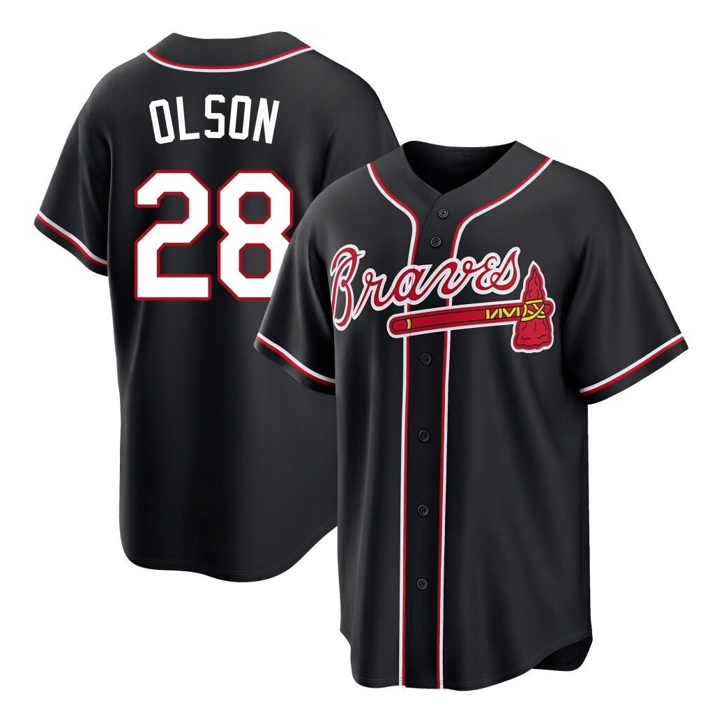 A.Braves #28 Matt Olson Player Black Fashion Out Game Ldoa Stitched Jerseys