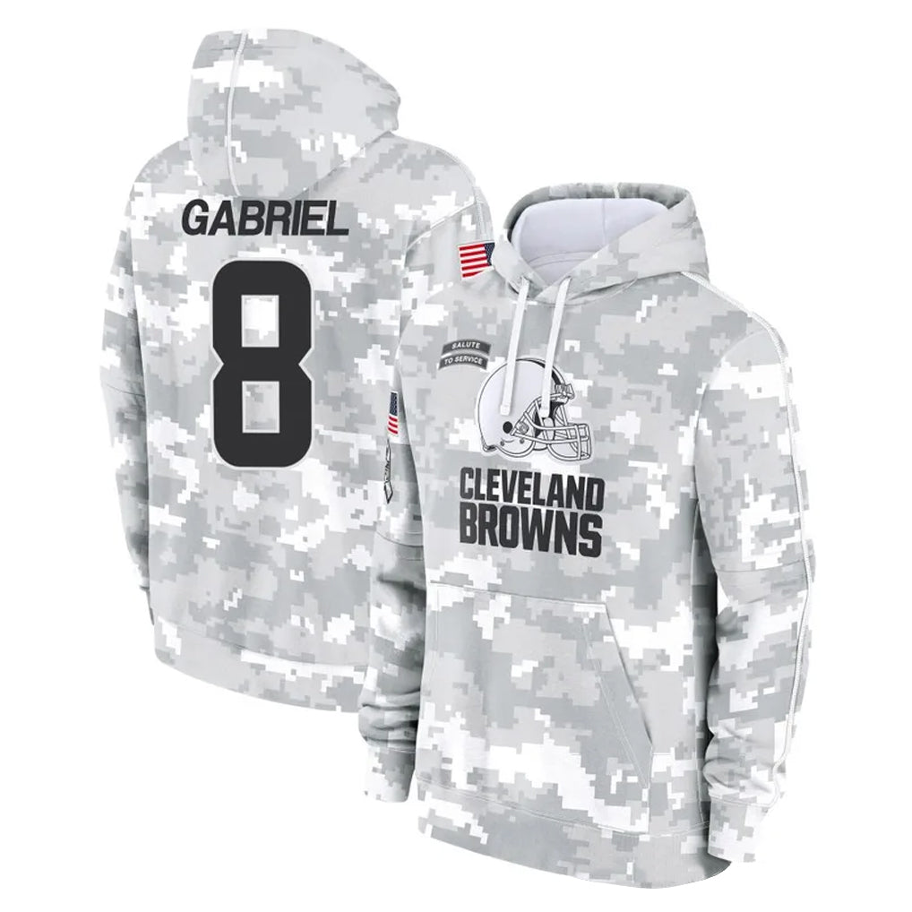 C.Browns #8 Dillon Gabriel Player Arctic Camo Salute to Service Hoodies Limited Game Ldoa Stitched Jerseys